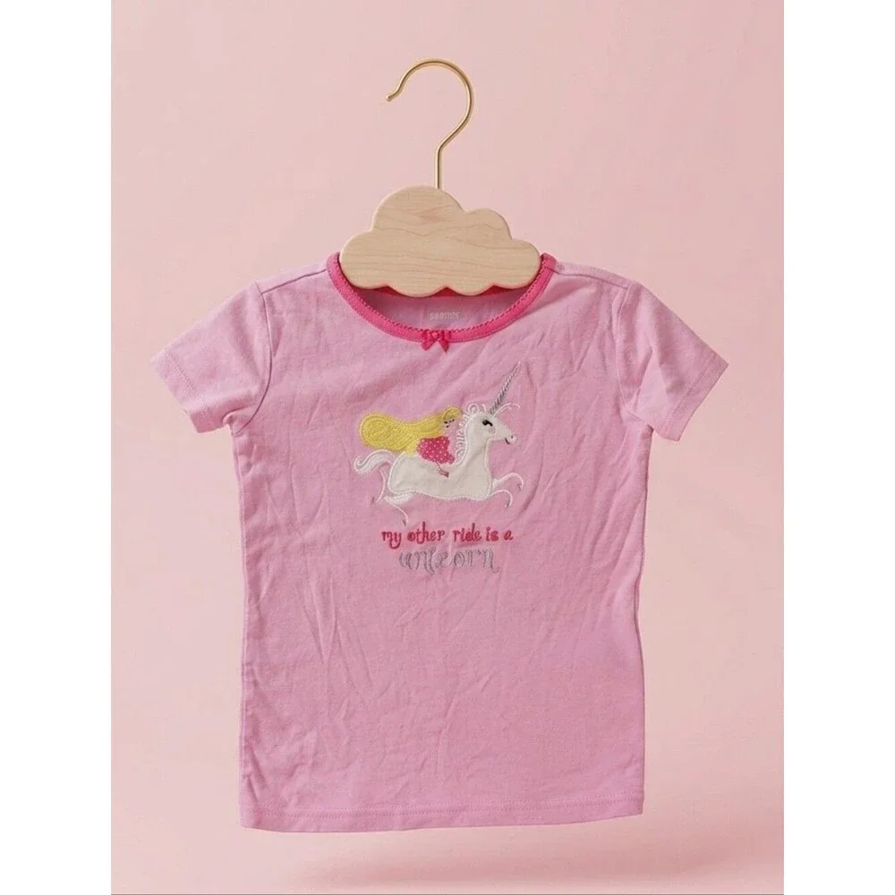 Gymboree Girls Pink Unicorn Graphic Short Sleeve T-Shirt Size 10 EUC
